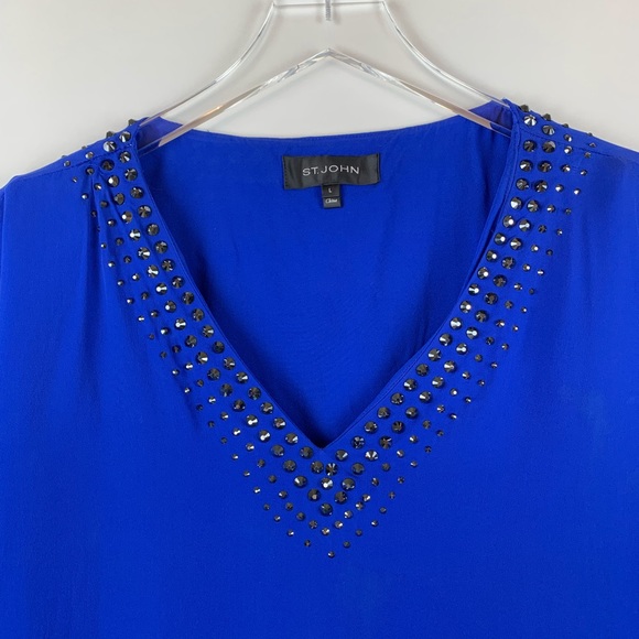 St. John Cobalt Blue Silk Poncho Batwing Bead Top - Picture 4 of 8